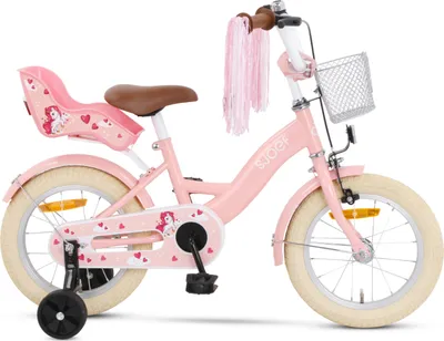 Produktbild von SJOEF Dolly Kinderfahrrad 14 Zoll | Kinder Fahrrad für Mädchen / Jugend | Ab 2-7 Jahren | 12 - 18 Zoll | inklusive Stützräder (Rosa)