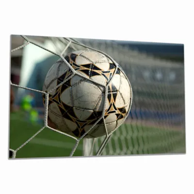 Produktbild von Wallario Herdabdeckplatte aus Glas, Größe 80 x 52 cm 1-teilig, Motiv Fußball - Ball im Tor - Bolzplatz