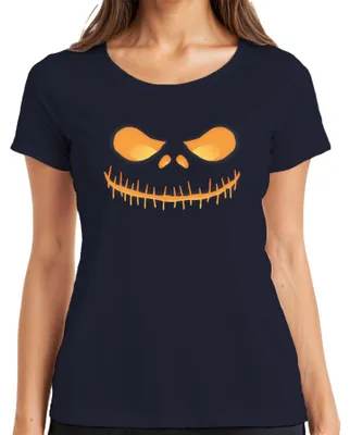 Immagine prodotto di Maglietta da donna Halloween Grinning Skull Glowing Neon Yellow Horror Glowing, Navy, L