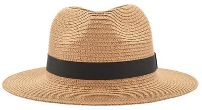 Produktbild von Panama-Hut aus Stroh mit breiter Krempe, Sommerhut für Strand und Sonne, geeignet für Damen und Herren, braun