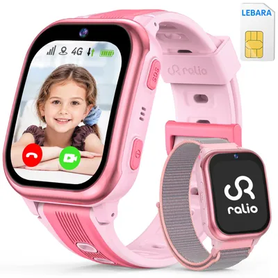 Produktbild von R5 Plus Smartwatch Kinder mit Lebara SIM-Karte & gebogenes Ultra-HD-Display, Rosa GPS Tracker Kinderuhr für Mädchen Jungen – Geschenk für kinder