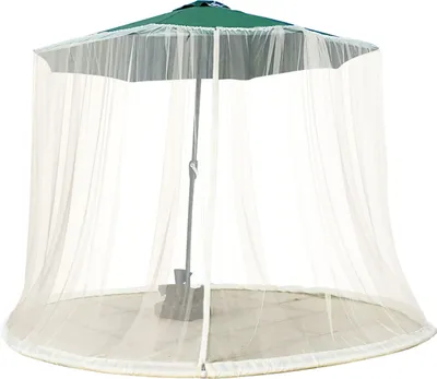 Produktbild von 11-12ft Terrassenschirm-Moskitonetz mit Reißverschlusstür, Polyester-Mesh-Bildschirm, höhenverstellbarer Durchmesser, für Terrassengarten im Freien, 380 x 240 cm (D x H), Beige