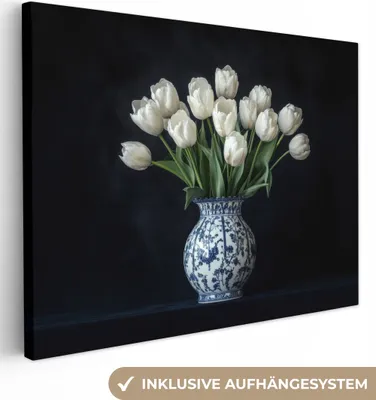 Obrázek produktu pro Obrazy na plátně 80x60 cm - Květiny - Tulipány - Bílá, nástěnné umění, dekorace do obývacího pokoje, obraz