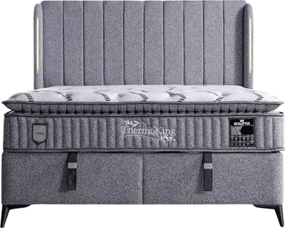Produktbild von Thermo King Grau Bett Set mit Kopfteilbeleuchtung, Liegefläche:160x200, Produkt:Bett Set (mit Matratze)