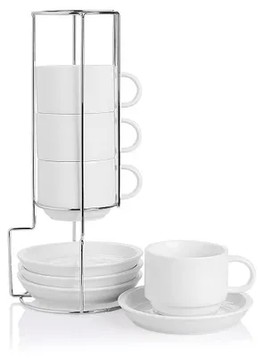 Produktbild von Set aus 4 Porzellantassen für Cappuccino mit Untertassen
