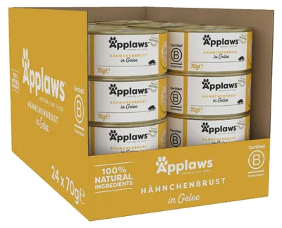 Productafbeelding van Applaws Natvoer voor katten, kipfilet in gelatine, 24 x 70 gram