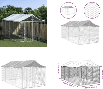 Image de vidaXL Chenil extérieur avec toit argenté 3x6x2,5m Acier galvanisé - niche pour chien extérieur - chenil extérieur - cage pour chien