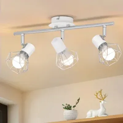 Zdjęcie produktu dla ZMH Reflektor Sufitowy Biały 3 Płomienny Sufitowy Reflektor Sufitowy E14 Vintage Regulowany 350° Retor Metalowy Klosz Kątowy