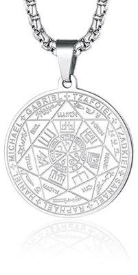 Produktbild von Halskette Herren Medaillon Talisman 7 Erzengel Siegel Edelstahl, Pentagramm Anhänger, 1 Stück