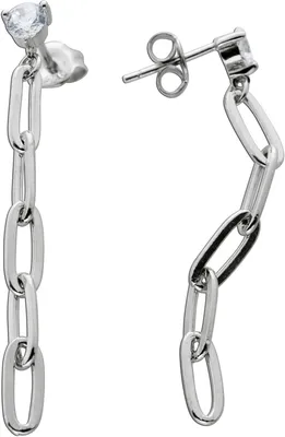 Produktbild von Paperclip Ohrstecker Silber 925 2 Zirkonia beweglich rhodiniert