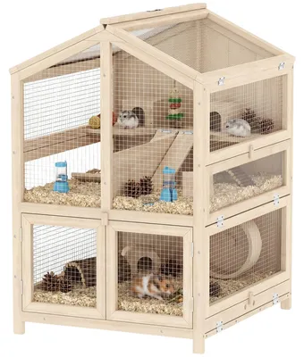 Image de Cage pour hamster, design multi-étages, fonctions de nettoyage faciles, bois naturel