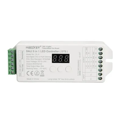 Produktbild von MiBoxer DL-X DALI 5-in-1 LED-Controller DT8 – Konstantspannung, 12–24 V DC, 6 A/Kanal, max. 20 A