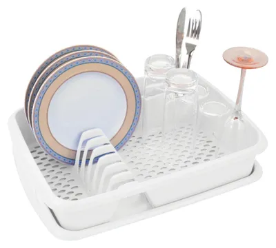 Produktbild von Novaliv Geschirrabtropfgestell mit Abtropfschale WEISS 40 x 30 cm – Abtropfgestell für Waschbecken – Abtropfständer platzsparend für Abwasch Camping Geschirr & Besteck Dish Drainer Dish Rack