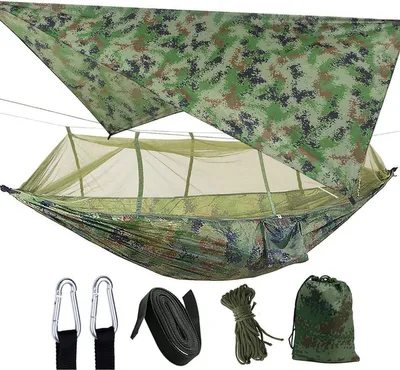 Produktbild von Tragbare Hängematte mit Moskitonetz für 2 Personen, 260x200 cm, Camouflage Outdoor Camping