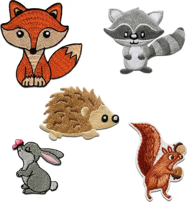 Produktbild von Aufnäher für Erwachsene - Wald Tiere Set 5 Stück Fuchs Igel - Aufnäher, Bügelbild, Aufbügler, Applikationen, Patches, Zum Aufbügeln