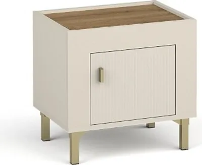 Obrázek produktu pro Noční stolek do ložnice BETTSO MOSSA s rýhovanou nohou Cashmere beige
