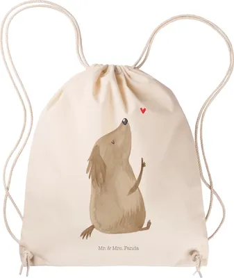 Produktbild von Mr. & Mrs. Panda Beutel Rucksack Hund Liebe - Transparent - Geschenk, Süß, Sportbeutel, wander, Baumwolltasche, gymnastiktasche, Hunde, gym tasche, Sprüche, Jutebeutel