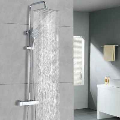 Obrázek produktu pro Sprchový systém s termostatem - Nerezová sprchová baterie - 25 cm dešťová sprcha - 3 typy proudu