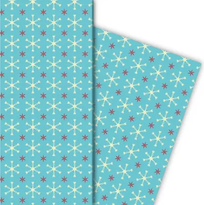 Produktbild von Weihnachts Geschenkpapier mit Sternen Muster in hellblau - G6330, 32 x 48cm