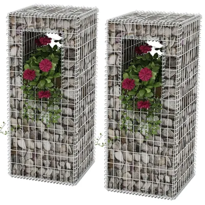Image de Corbeille à gabion Poteaux/caisses à plantes 2 pcs acier 50×50×120 cm