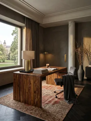 Produktbild von Schreibtisch BOHA Massiv-Holz Sheesham Computertisch 180 cm breit Echtholz Design Ablage Büro-Tisch Landhaus-Stil