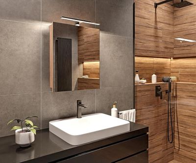 Spiegelschrank Bad mit Beleuchtung Sonoma Matt - 50x60x14 cm Hängeschrank Badezimmer IP44 - Badezimmerschrank Wandschrank LED Aufbauleuchte 4000 K