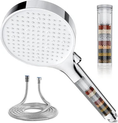 Produktbild von Duschkopf mit Filter, Hochdruck Duschkopf mit Schlauch 1,5M, Handbrause 6 Strahlarten, Duschkopf in 25 Schichten Filtration Duschbrause für Hartes Wasser,Rest-Chlor,Bakterien, Schwermetall