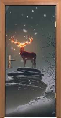 Produktbild von Türposter 90x200 cm Türaufkleber Türtapete Türfolie Klebefolie der Hirsch Tiere mit Feuerhörnern