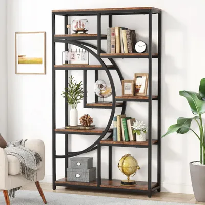Obrázek produktu pro Průmyslová knihovna – Samostatně stojící regál s 8 policemi – Vintage design – Otevřený regál do obývacího pokoje a kanceláře – 30 x 95 x 175 cm – hnědá a černá