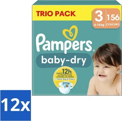 Produktbild von Pampers – Windeln – Baby-Dry Trio-Packung Größe 3 (6-10 kg) – 156 Windeln - Vorteilspack - 12 Stücke