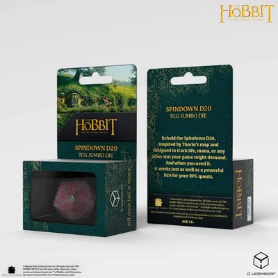 Produktbild von The Hobbit Spindown D20 – Jumbo Würfel silbern rot graviert