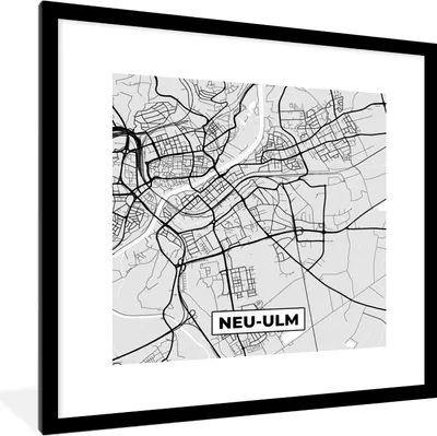 Produktbild von MuchoWow® Gerahmtes Poster Stadtplan - Neu-Ulm - Deutschland - Karte 40x40 cm - Poster mit Schwarzem Bilderrahmen Wandposter Rahmen Foto Bilder - Poster - Plakat im Rahmen
