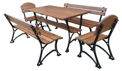 Immagine prodotto di Casa Padrino Set di mobili da giardino in stile liberty marrone/nero - 1 tavolo & 2 panche & 2 sedie - Gastronomia & Mobili da giardino in legno massiccio