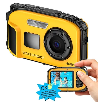 Produktbild von ZELURXX Kinder-Unterwasserkamera bis 3 m wasserdicht, 2,4" IPS-Display, Selfie-Spiegel, 8 Filter, Type-C, Geschenk für Kinder, Gelb