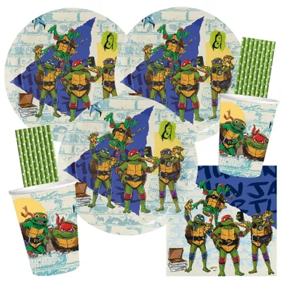Productafbeelding van Ninja Turtles Feestset voor 16 Kinderen - Compleet met Borden, Bekers en Servetten