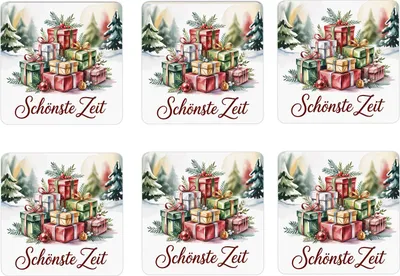 Produktbild von Weihnachten Geschenke 6er Set Untersetzer aus Holz - Schönste Zeit