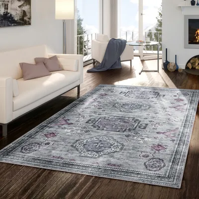 Produktbild von TT Home Wohnzimmer Teppich Esszimmer Waschbar Flachgewebe Used Look Marokko Größe 120 cm Rund