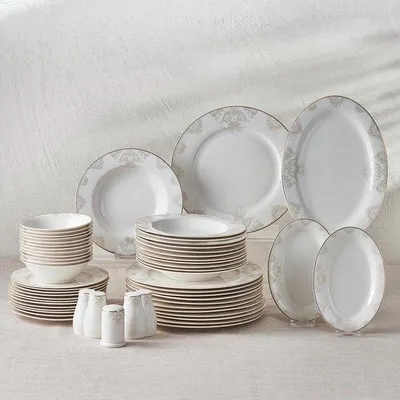 Obrázek produktu pro Kulatá porcelánová jídelní sada pro 12 osob, bílá