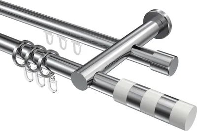 Produktbild von Interdeco Rundrohr-Innenlaufstange / Gardinenstange (Kombination) Chrom, Typ Platon Mavell (Zylinder Bicolor), 20 mm Ø 2-läufig, 320 cm