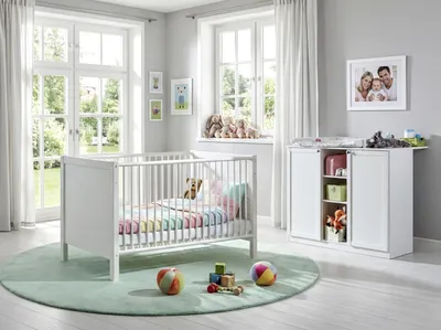 Produktbild von Babyzimmer-Set Kinderzimmer Babybett & Wickelkommode, Landhaus Weiß / 22800