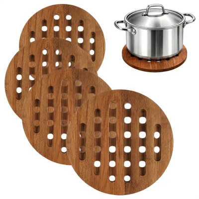 Zdjęcie produktu dla com-four® 4 podkładki pod garnki i patelnie, wykonane z drewna akacji