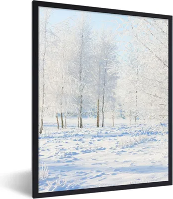 Produktbild von MuchoWow® Gerahmtes Poster Schnee - Bäume - Winter 60x80 cm - Poster mit Schwarzem Bilderrahmen Wandposter Rahmen Foto Bilder - Premium - Wanddeko Wohnzimmer