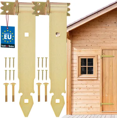 Produktbild von KOTARBAU® 2er Set Ladenband Gold 300 mm Kreuzgehänge Verzinkter Stahl Türband Holztür Band Fensterladen Holz Tor Scharniere Schwerlast Torband Winkelband Türscharniere Ladenband mit Kloben Set