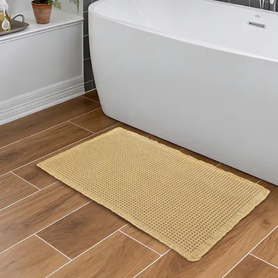 Produktbild von Badematte Waffeldesign rutschfest saugfähig waschbar Beige 43 x 61 cm