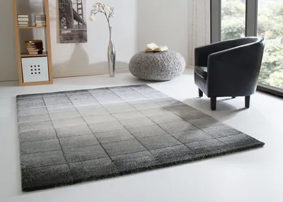 Produktbild von Hochflor Teppich Hermosa Shaggy Langflor Kästchen in Grau schwarz, GUT Siegel , Größe: 120x170 cm