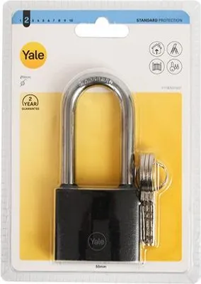 Produktbild von YALE Y111B/50/160/1 schwarzes Vorhängeschloss mit 50 mm langem Bügelverschluss, Blister