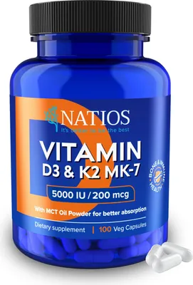 Obrázek produktu pro Vitamin D3 & K2 (MenaQ7 MK-7) 5000 IU & 200 mcg 100 kapslí