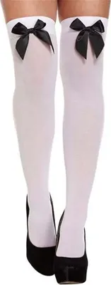 Produktbild von Weiße Overknees mit schwarzer Schleife
