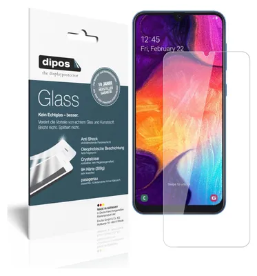A product package for a screen protector is shown next to a smartphone displaying a lock screen.