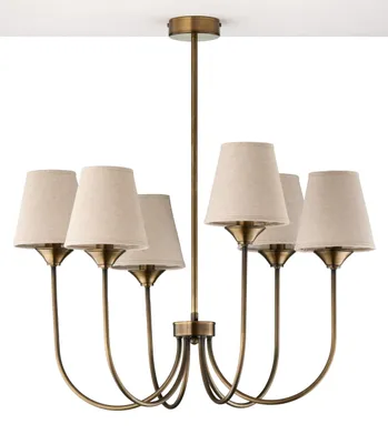 Produktbild von JUPITER Kronleuchter TILIA 2167 Klassisch 6-flammig E14 Messing Stoffschirm Hängeleuchte Metall Rustikal für Wohnzimmer Esszimmer Schlafzimmer